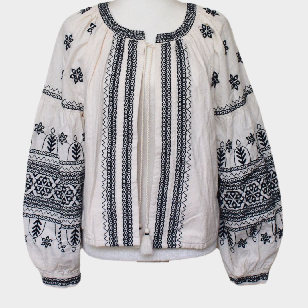 Inc International %100 Cotton Embroidered Ethnic Jacket Size Medium